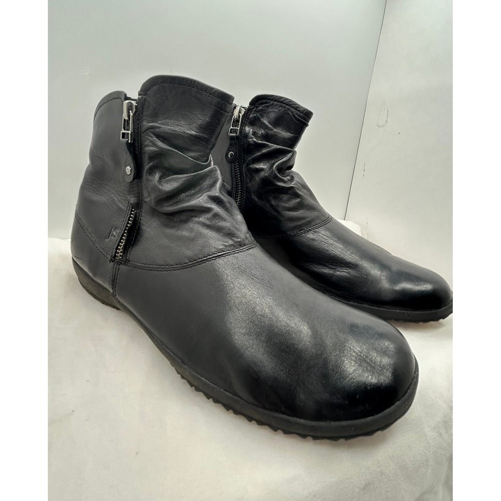 Josef Seibel Womens 9 Black Leather Slouchy Ankle Boots Faux Fur Lined JS Logo